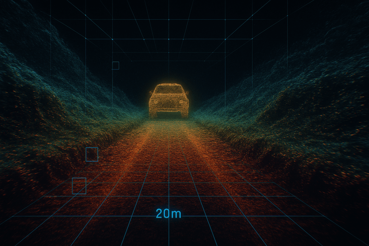 LiDAR-style scan illustrating SUMEDIAN's human and AI collaboration in live projects.