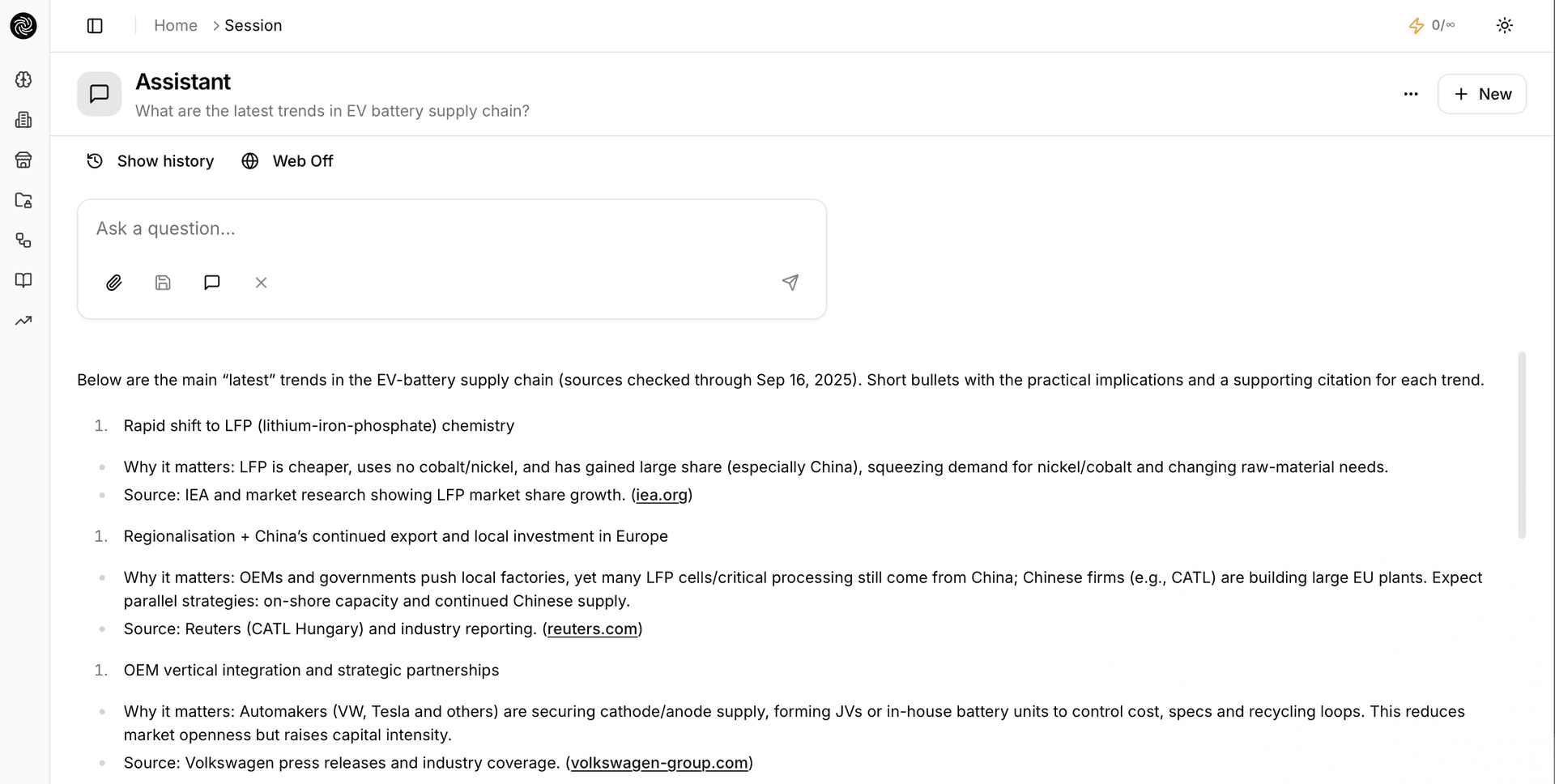 In-session intelligence interface preview
