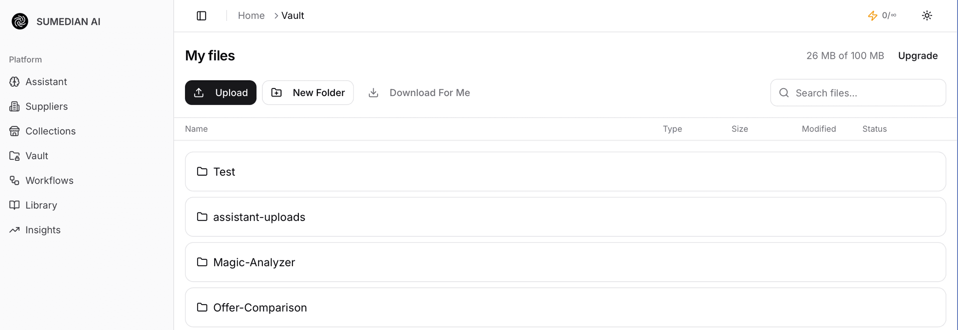 SUMEDIAN Vault workspace interface